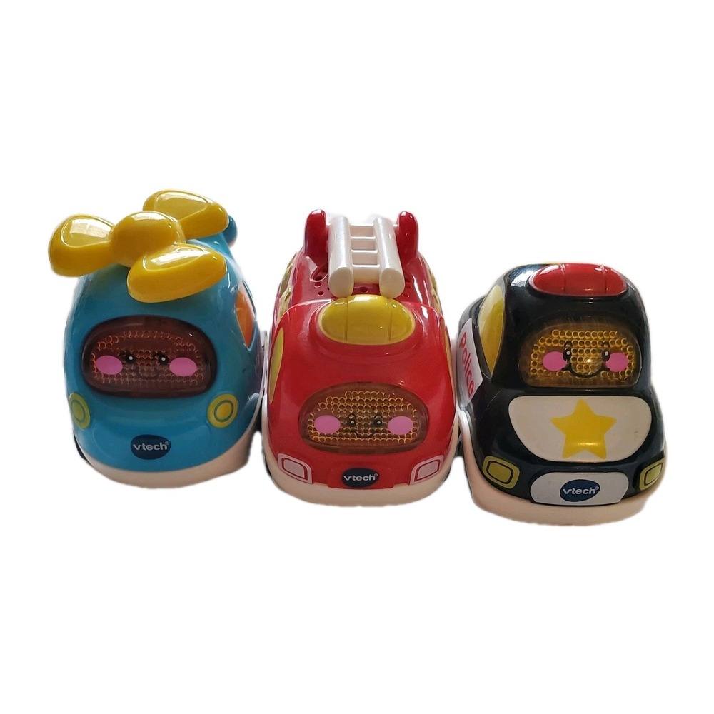 Vtech Go! Go! Smart Wheels Paul Police Cop Car, helicopter, Fire Truck TESTED